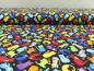 Preview: Patchworkstoff bunte Katzen auf schwarz